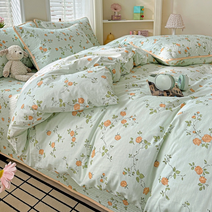 91家纺网 家纺一手货源 找家纺 文黛家居 2026新款全棉夹棉印花床盖四件套【支持定做】 花想容