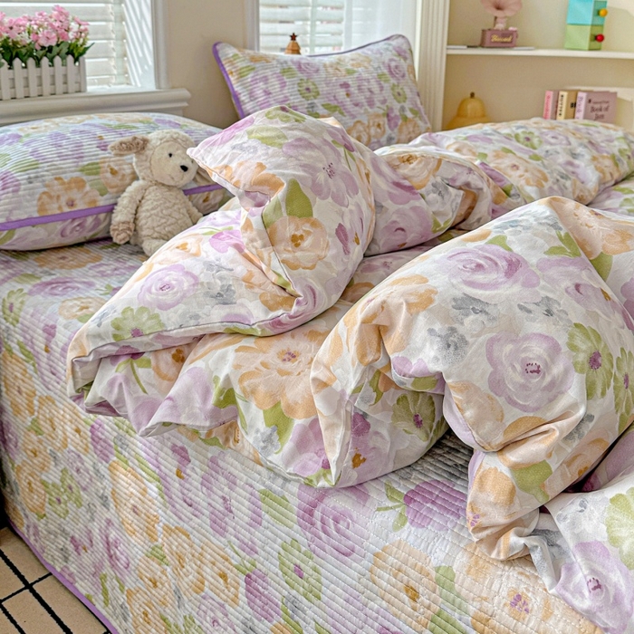 91家纺网 家纺一手货源 找家纺 文黛家居 2026新款全棉夹棉印花床盖四件套【支持定做】 佳人有约