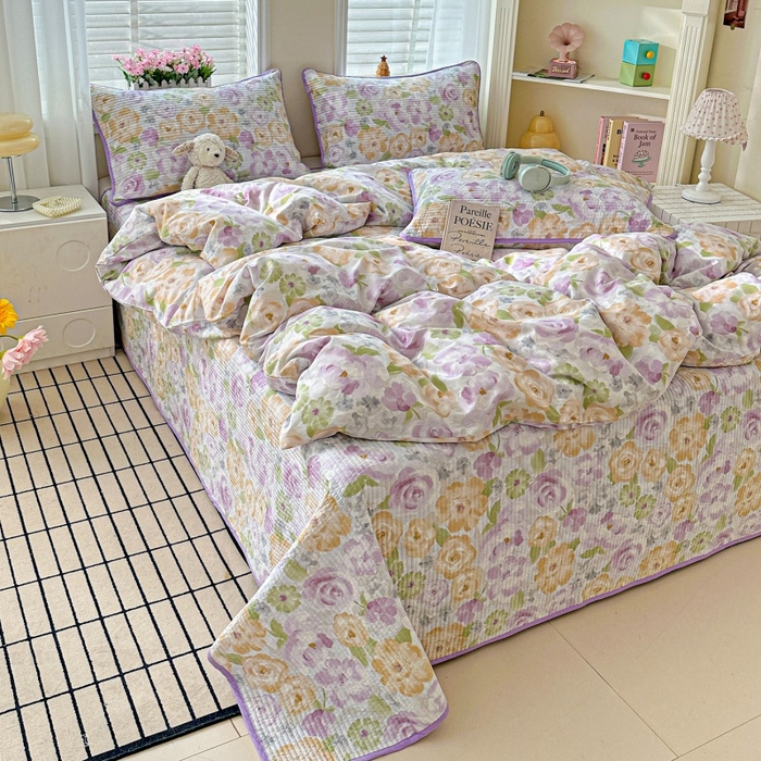 91家纺网 家纺一手货源 找家纺 文黛家居 2026新款全棉夹棉印花床盖四件套【支持定做】 佳人有约