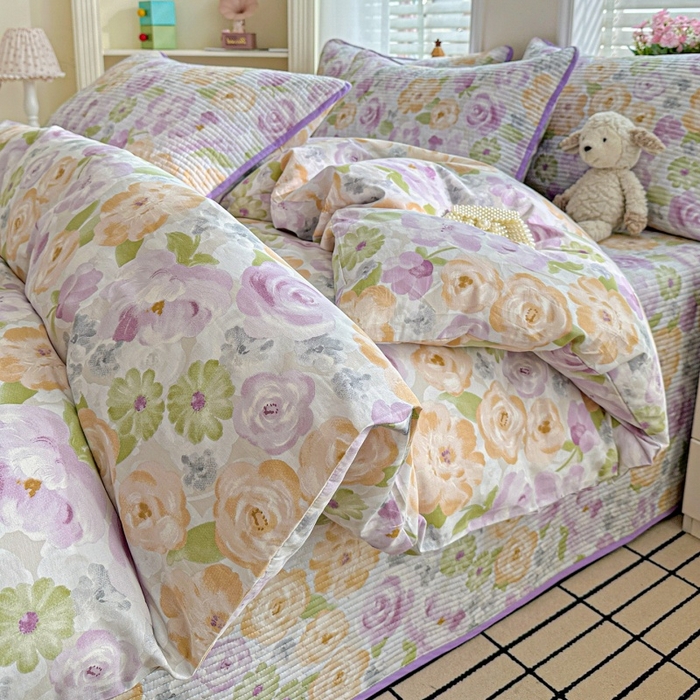 91家纺网 家纺一手货源 找家纺 文黛家居 2026新款全棉夹棉印花床盖四件套【支持定做】 佳人有约