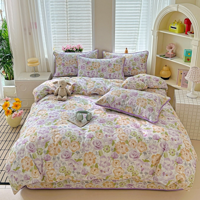 91家纺网 家纺一手货源 找家纺 文黛家居 2026新款全棉夹棉印花床盖四件套【支持定做】 佳人有约