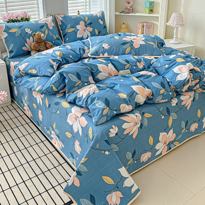 91家纺网 家纺一手货源 找家纺 文黛家居 2026新款全棉夹棉印花床盖四件套【支持定做】 流莹