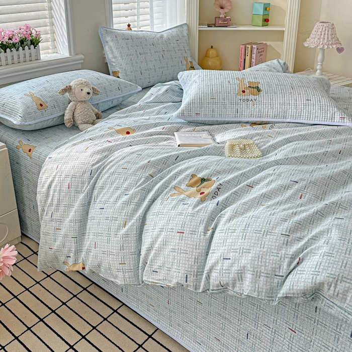 91家纺网 家纺一手货源 找家纺 文黛家居 2026新款全棉夹棉印花床盖四件套【支持定做】 小幸运