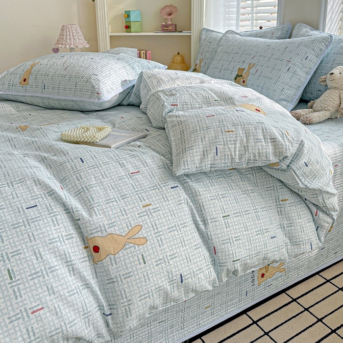 91家纺网 家纺一手货源 找家纺 文黛家居 2026新款全棉夹棉印花床盖四件套【支持定做】 小幸运