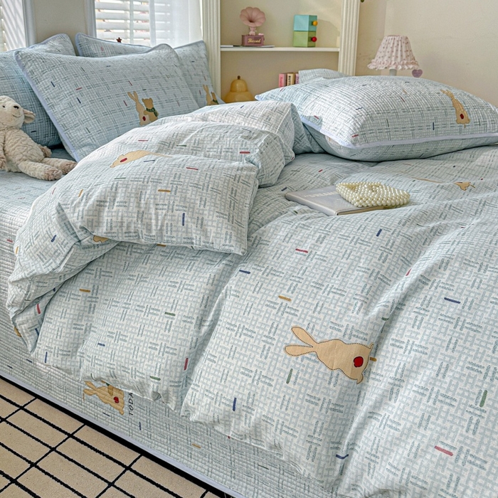 91家纺网 家纺一手货源 找家纺 文黛家居 2026新款全棉夹棉印花床盖四件套【支持定做】 小幸运