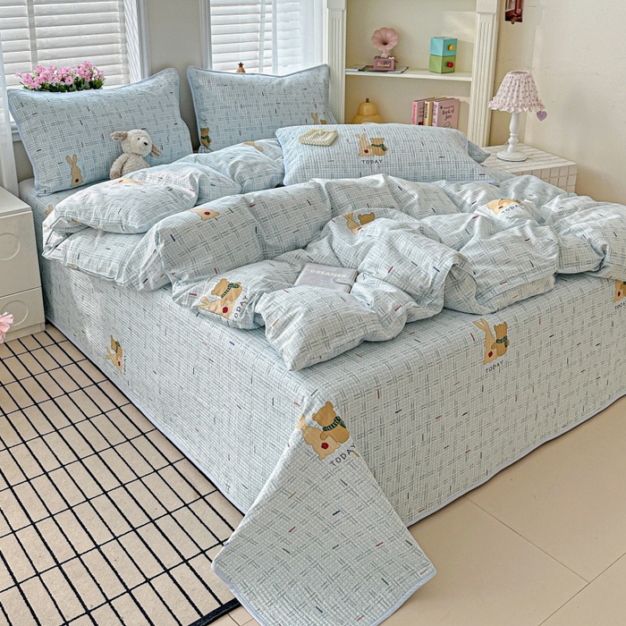 91家纺网 家纺一手货源 找家纺 文黛家居 2026新款全棉夹棉印花床盖四件套【支持定做】 小幸运