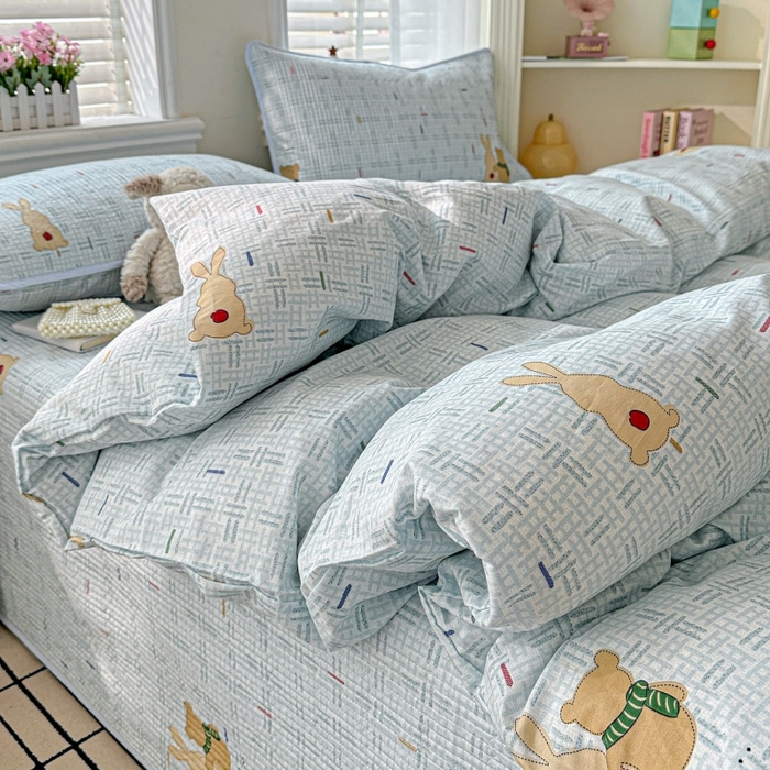 91家纺网 家纺一手货源 找家纺 文黛家居 2026新款全棉夹棉印花床盖四件套【支持定做】 小幸运