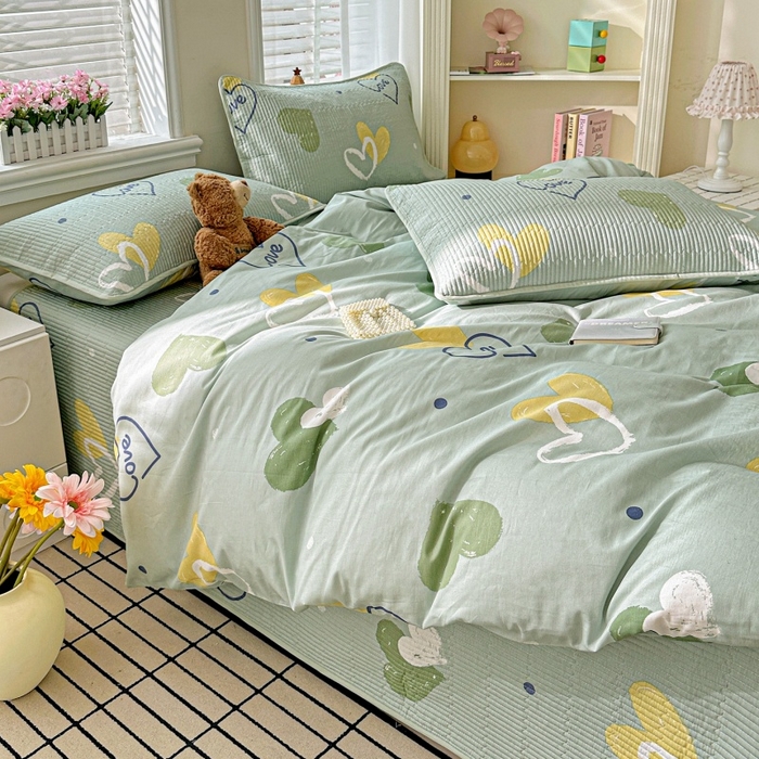 91家纺网 家纺一手货源 找家纺 文黛家居 2026新款全棉夹棉印花床盖四件套【支持定做】 心愿恋曲