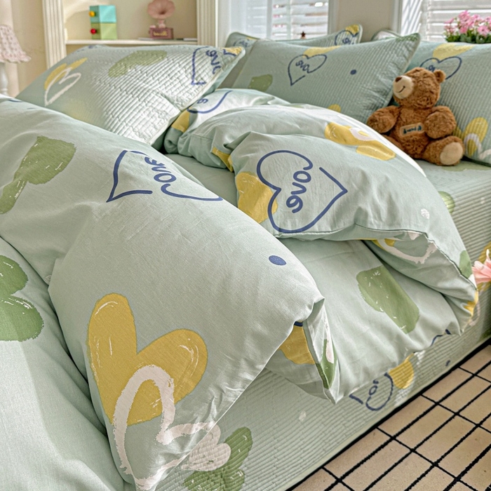 91家纺网 家纺一手货源 找家纺 文黛家居 2026新款全棉夹棉印花床盖四件套【支持定做】 心愿恋曲