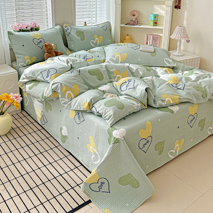 91家纺网 家纺一手货源 找家纺 文黛家居 2026新款全棉夹棉印花床盖四件套【支持定做】 心愿恋曲