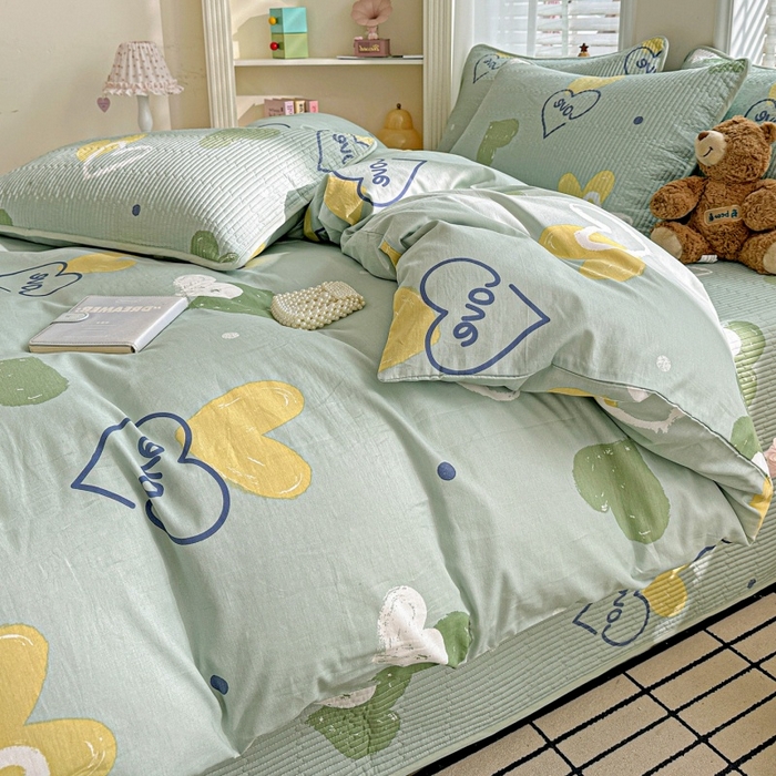 91家纺网 家纺一手货源 找家纺 文黛家居 2026新款全棉夹棉印花床盖四件套【支持定做】 心愿恋曲