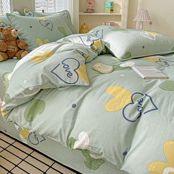 91家纺网 家纺一手货源 找家纺 文黛家居 2026新款全棉夹棉印花床盖四件套【支持定做】 心愿恋曲