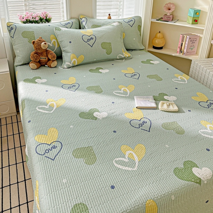 91家纺网 家纺一手货源 找家纺 文黛家居 2026新款全棉夹棉印花床盖四件套【支持定做】 心愿恋曲