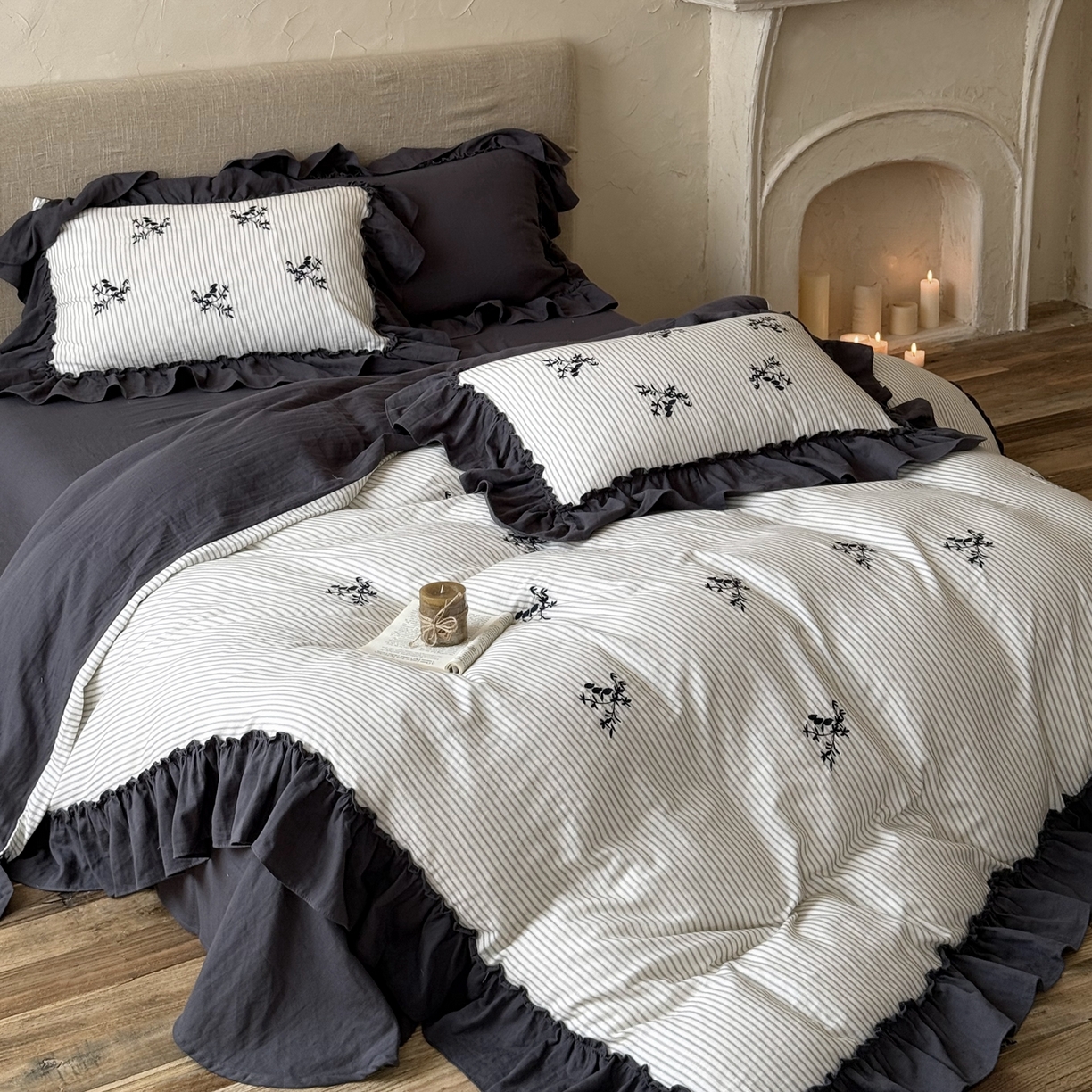 91家纺网 家纺一手货源 找家纺 （总）佳汐蓝家纺 2026新款双层皱皱纱四件套-小杏芙