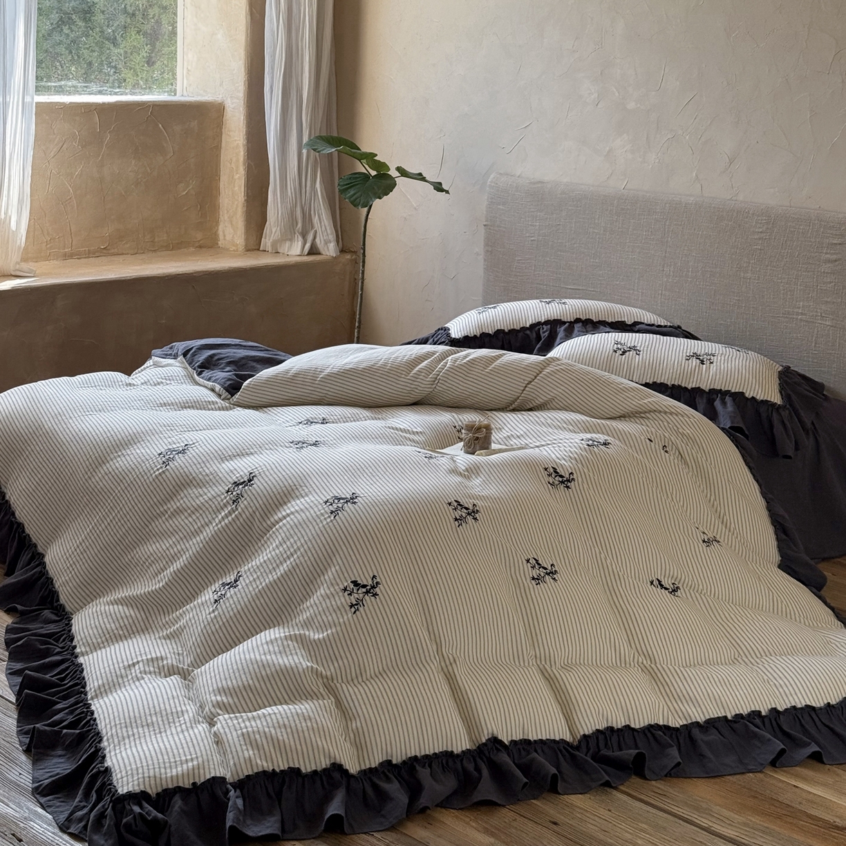 91家纺网 家纺一手货源 找家纺 （总）佳汐蓝家纺 2026新款双层皱皱纱四件套-小杏芙