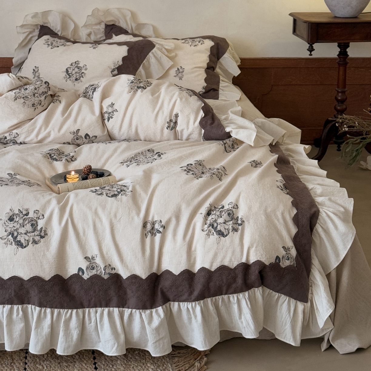 91家纺网 家纺一手货源 找家纺 （总）佳汐蓝家纺 2026新款复古棉麻印花四件套-半亩花田