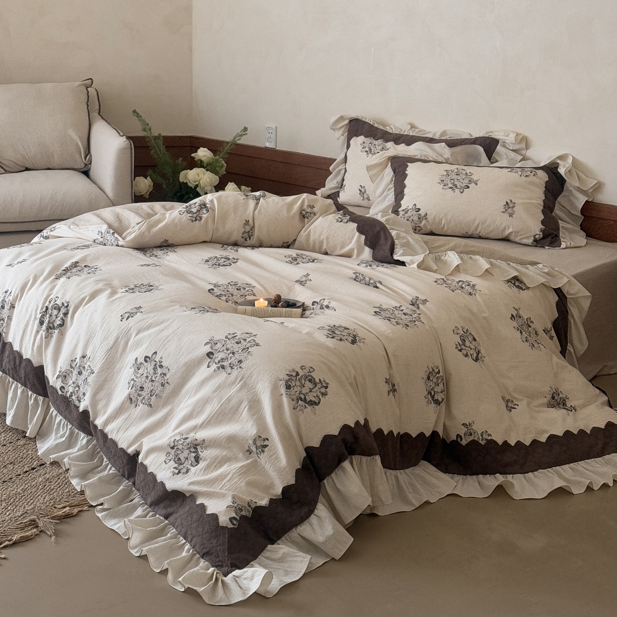 91家纺网 家纺一手货源 找家纺 （总）佳汐蓝家纺 2026新款复古棉麻印花四件套-半亩花田