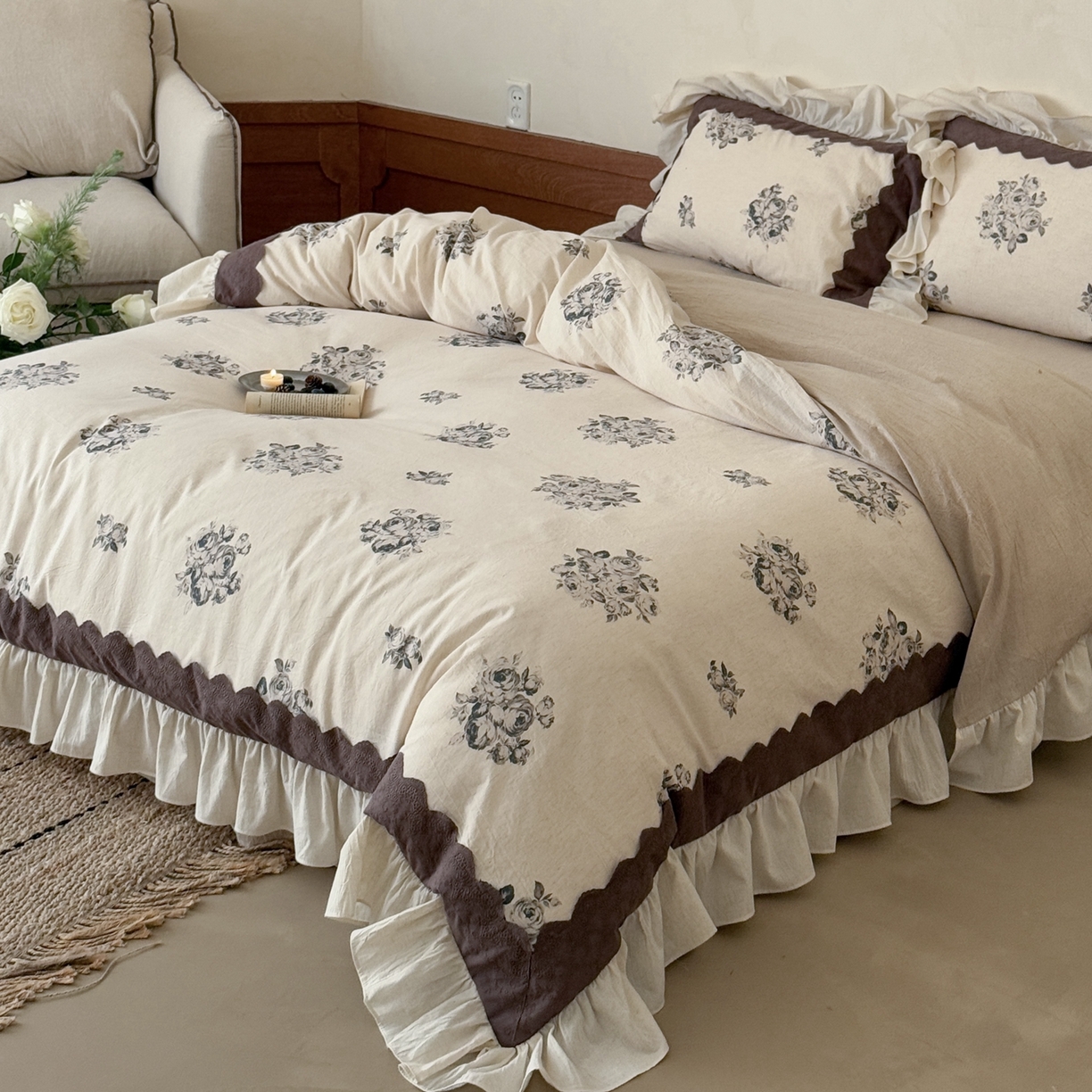 91家纺网 家纺一手货源 找家纺 （总）佳汐蓝家纺 2026新款复古棉麻印花四件套-半亩花田