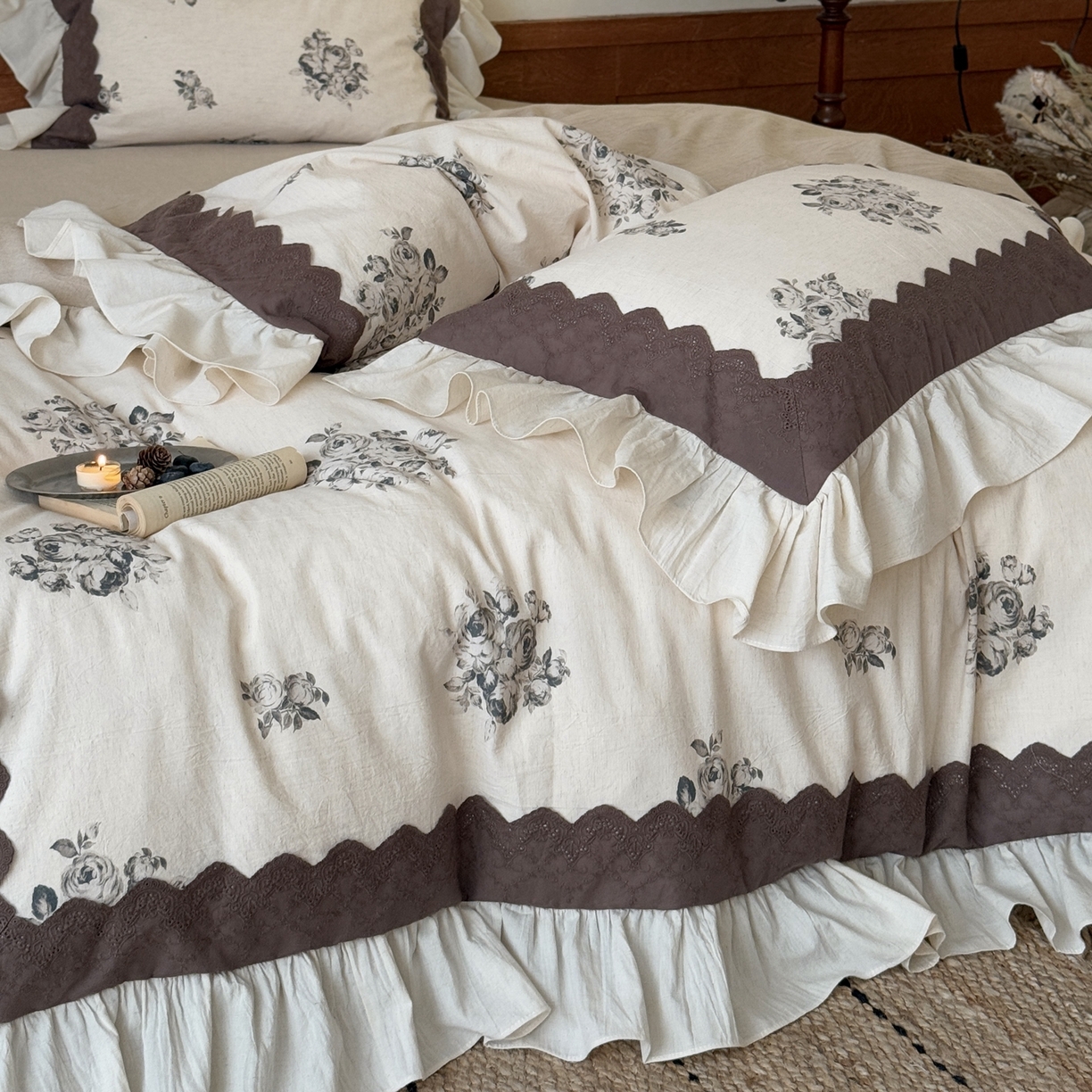 91家纺网 家纺一手货源 找家纺 （总）佳汐蓝家纺 2026新款复古棉麻印花四件套-半亩花田