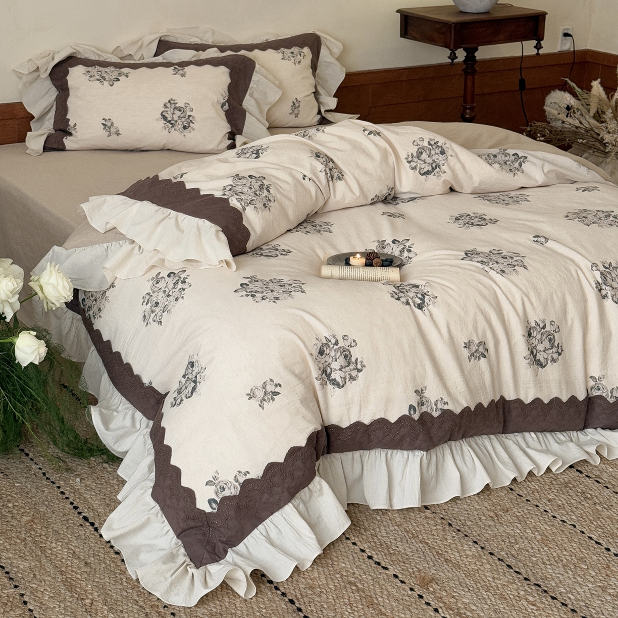 91家纺网 家纺一手货源 找家纺 （总）佳汐蓝家纺 2026新款复古棉麻印花四件套-半亩花田