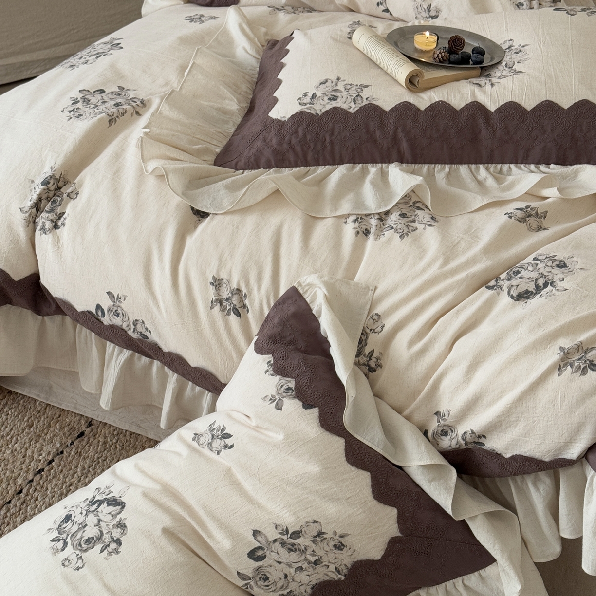 91家纺网 家纺一手货源 找家纺 （总）佳汐蓝家纺 2026新款复古棉麻印花四件套-半亩花田