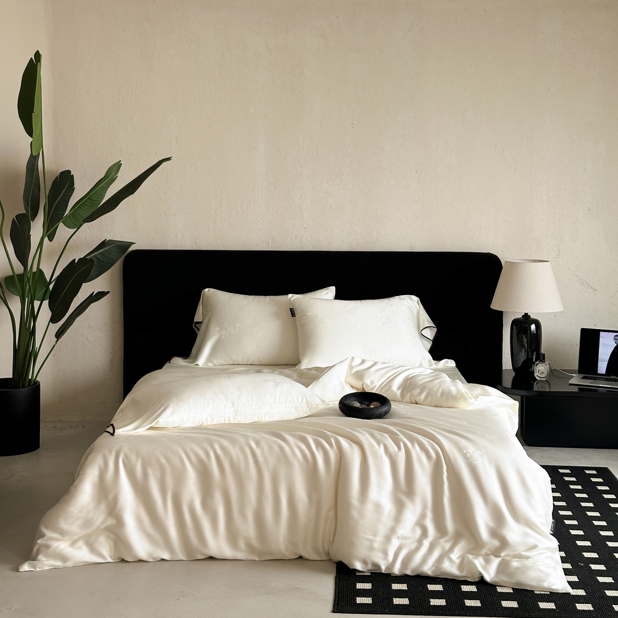 91家纺网 家纺一手货源 找家纺 三味舒屋 2026新款60s天丝月云歌提花四件套 月云歌珍珠白