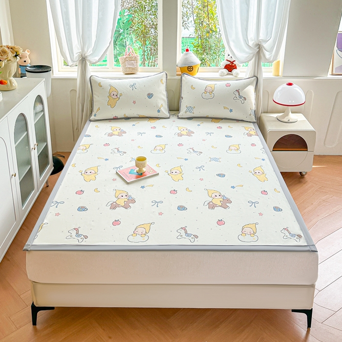 91家纺网 家纺一手货源 找家纺 优品惠 2026春夏新款冰豆豆印花凉席三件套 小马星星人