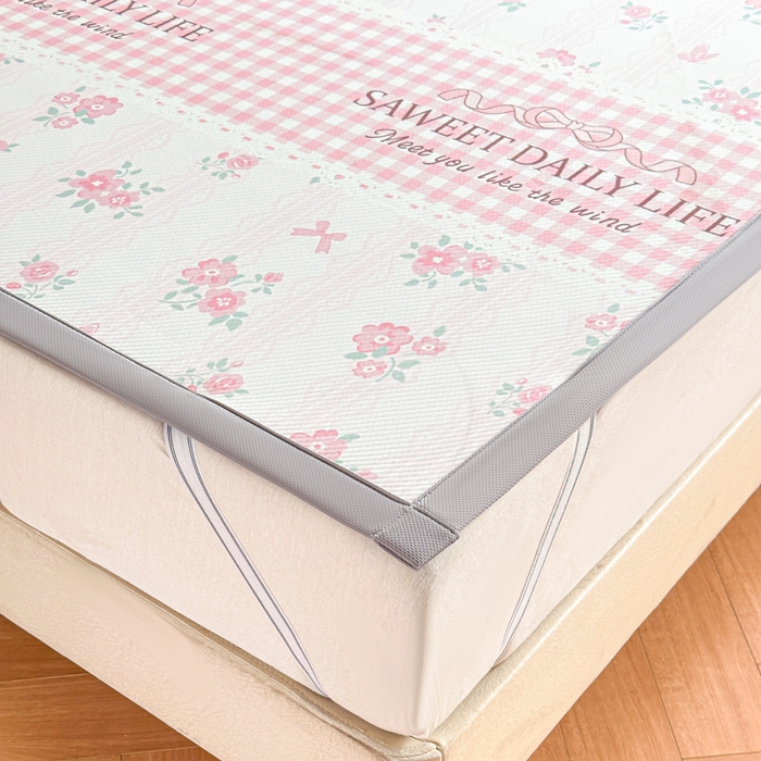 91家纺网 家纺一手货源 找家纺 优品惠 2026春夏新款冰豆豆印花凉席三件套 田园粉语