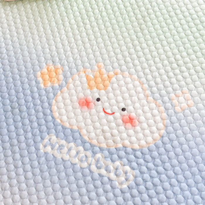 91家纺网 家纺一手货源 找家纺 优品惠 2026春夏新款冰豆豆印花凉席三件套 彩虹云朵