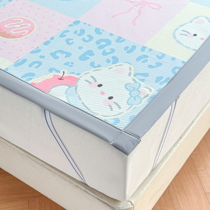 91家纺网 家纺一手货源 找家纺 优品惠 2026春夏新款冰豆豆印花凉席三件套 奶格kt