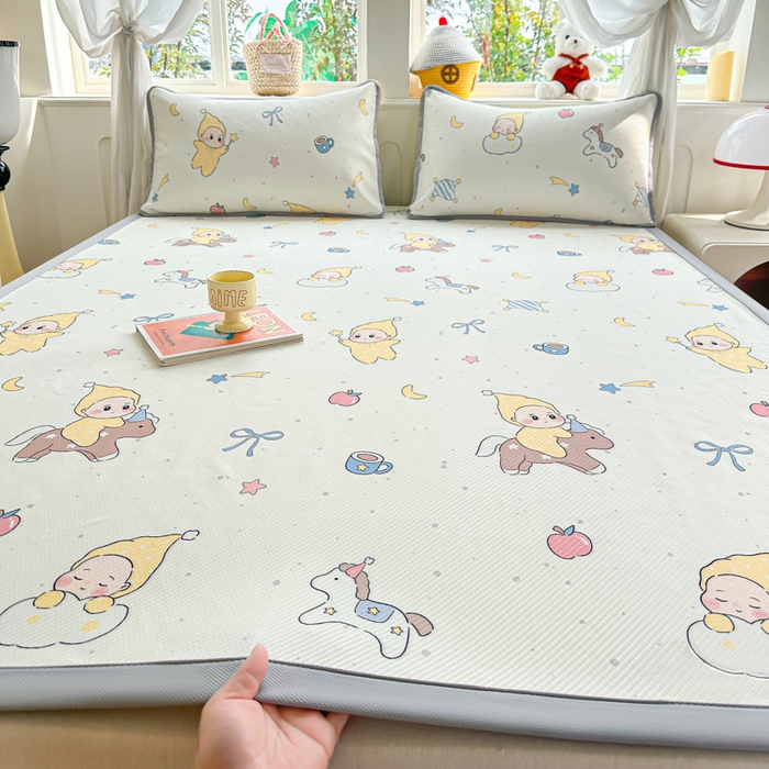 91家纺网 家纺一手货源 找家纺 优品惠 2026春夏新款冰豆豆印花凉席三件套 小马星星人