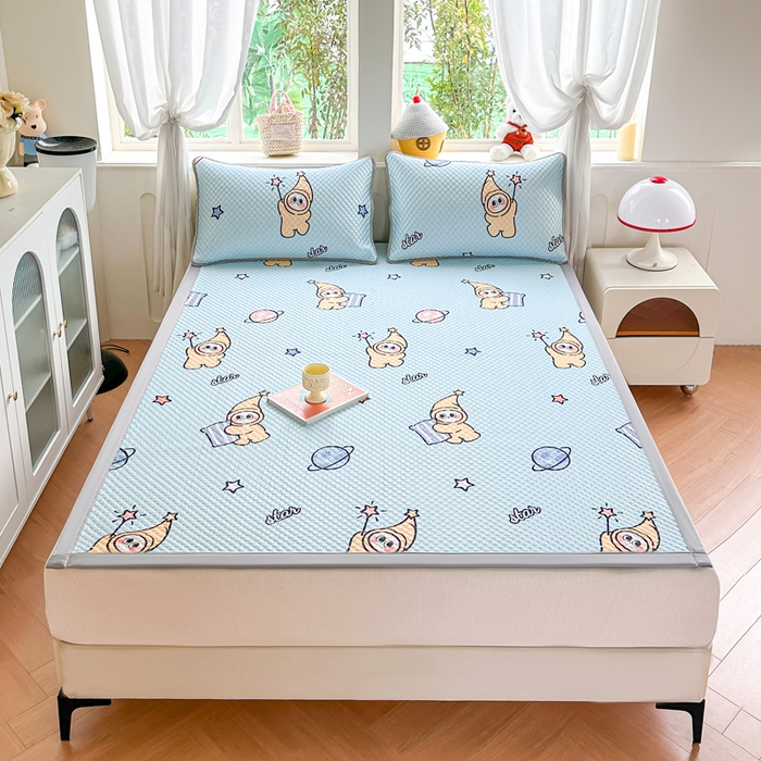 91家纺网 家纺一手货源 找家纺 优品惠 2026春夏新款冰豆豆印花凉席三件套 星星人蓝