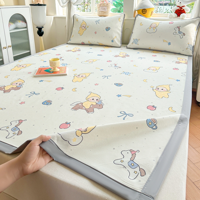 91家纺网 家纺一手货源 找家纺 优品惠 2026春夏新款冰豆豆印花凉席三件套 小马星星人