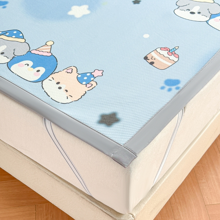 91家纺网 家纺一手货源 找家纺 优品惠 2026春夏新款冰豆豆印花凉席三件套 萌宠家族