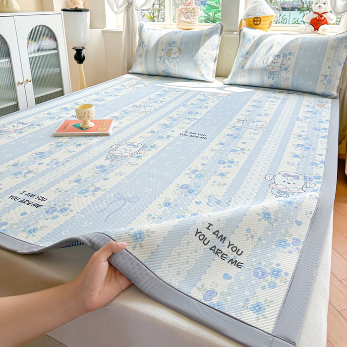 91家纺网 家纺一手货源 找家纺 优品惠 2026春夏新款冰豆豆印花凉席三件套 海盐奶狗