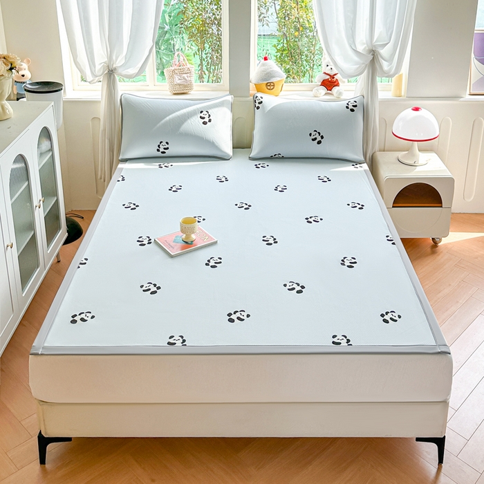 91家纺网 家纺一手货源 找家纺 优品惠 2026春夏新款冰豆豆印花凉席三件套 熊猫