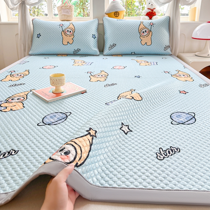 优品惠 2026春夏新款冰豆豆印花凉席三件套 星星人蓝