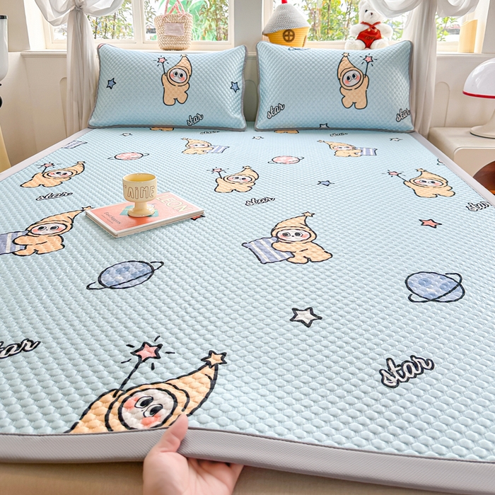 91家纺网 家纺一手货源 找家纺 优品惠 2026春夏新款冰豆豆印花凉席三件套 星星人蓝