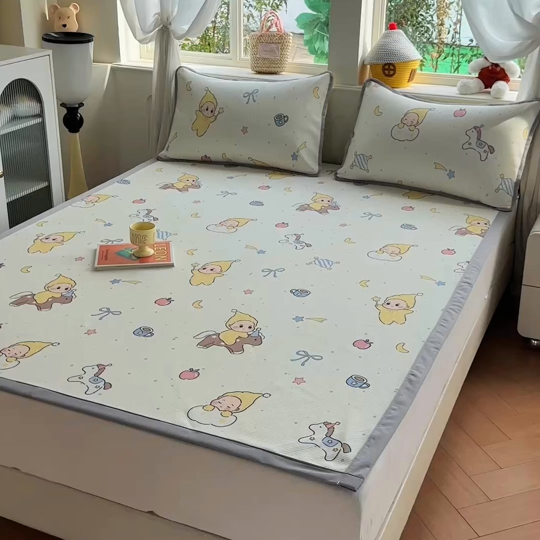 91家纺网 家纺一手货源 找家纺 优品惠 2026春夏新款冰豆豆印花凉席三件套 小马星星人