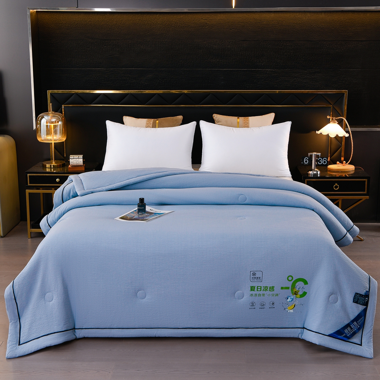 91家纺网 家纺一手货源 找家纺 赫本家纺 2026新款泡泡纱纯色烫钻夏凉被空调被夏被 雾蓝