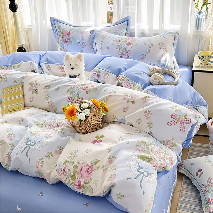 91家纺网 家纺一手货源 找家纺 （总）美织缘家纺 2026直播爆款一字绣吊边床单款纯棉全棉四件套印花百分百（喷气高品质）