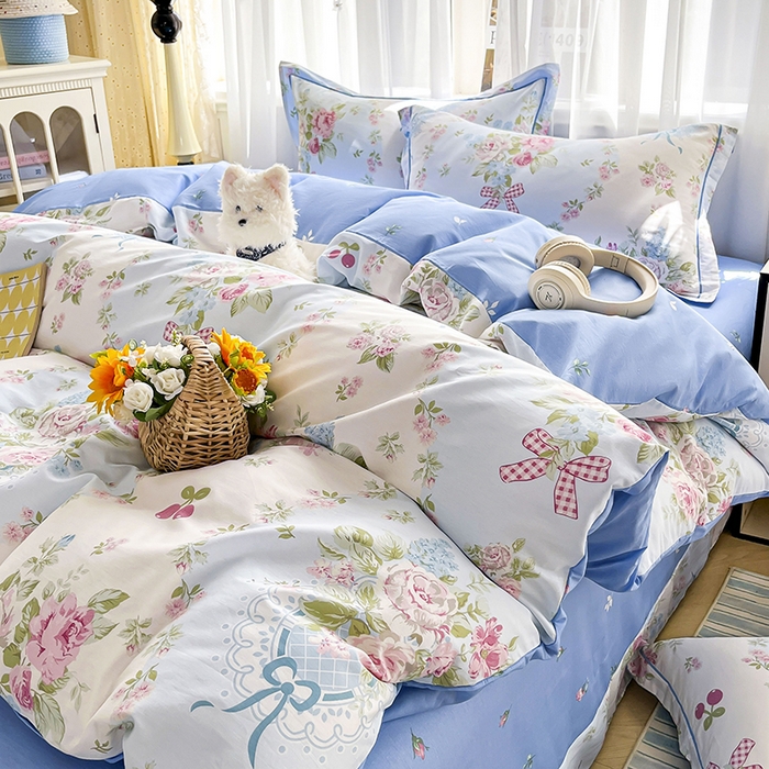 91家纺网 家纺一手货源 找家纺 （总）美织缘家纺 2026直播爆款一字绣吊边床单款纯棉全棉四件套印花百分百（喷气高品质）