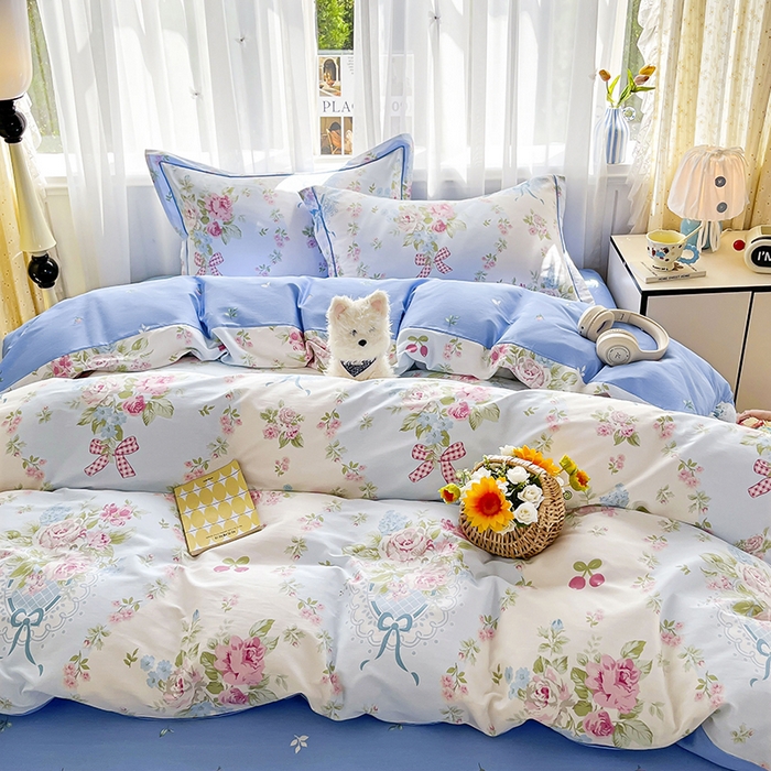 91家纺网 家纺一手货源 找家纺 （总）美织缘家纺 2026直播爆款一字绣吊边床单款纯棉全棉四件套印花百分百（喷气高品质）