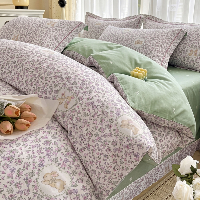 91家纺网 家纺一手货源 找家纺 （总）美织缘家纺 2026直播爆款一字绣吊边床单款纯棉全棉四件套印花百分百（喷气高品质）