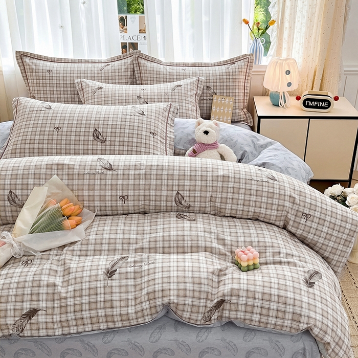 91家纺网 家纺一手货源 找家纺 美织缘家纺 2026直播爆款一字绣吊边床单款纯棉全棉四件套印花百分百（喷气高品质） 洛羽纷飞-咖