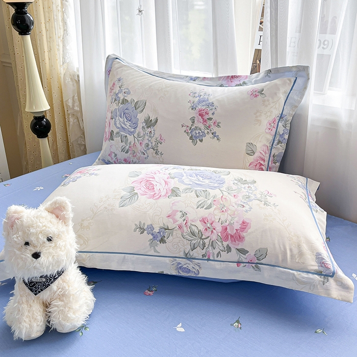 91家纺网 家纺一手货源 找家纺 美织缘家纺 2026直播爆款一字绣吊边床单款纯棉全棉四件套印花百分百（喷气高品质） 依恋花韵-米