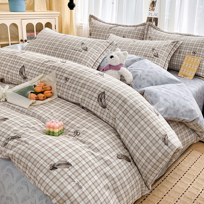 91家纺网 家纺一手货源 找家纺 美织缘家纺 2026直播爆款一字绣吊边床单款纯棉全棉四件套印花百分百（喷气高品质） 洛羽纷飞-咖