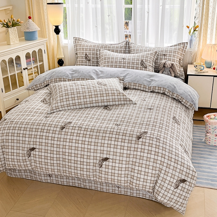 91家纺网 家纺一手货源 找家纺 美织缘家纺 2026直播爆款一字绣吊边床单款纯棉全棉四件套印花百分百（喷气高品质） 洛羽纷飞-咖