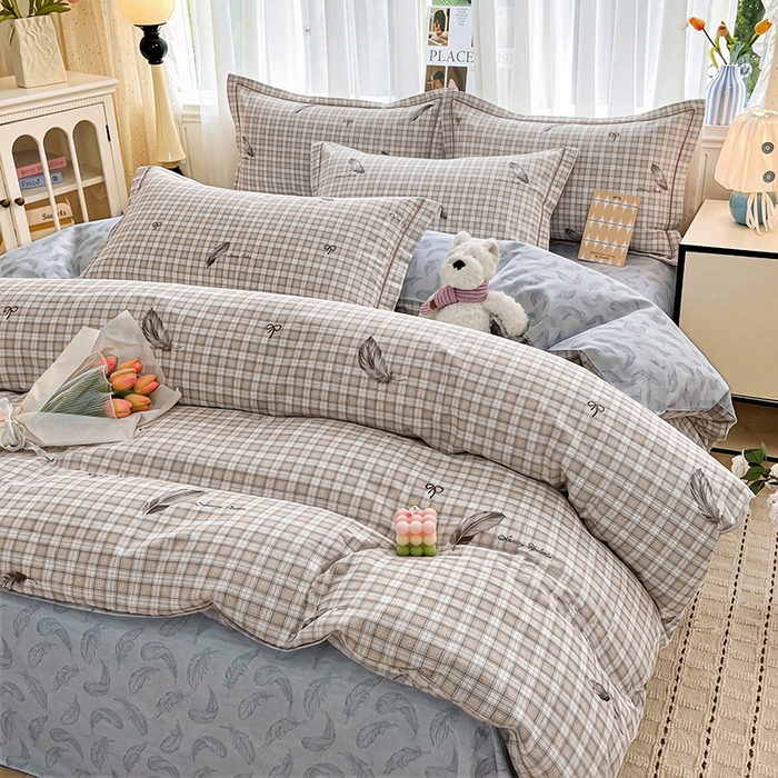 91家纺网 家纺一手货源 找家纺 美织缘家纺 2026直播爆款一字绣吊边床单款纯棉全棉四件套印花百分百（喷气高品质） 洛羽纷飞-咖