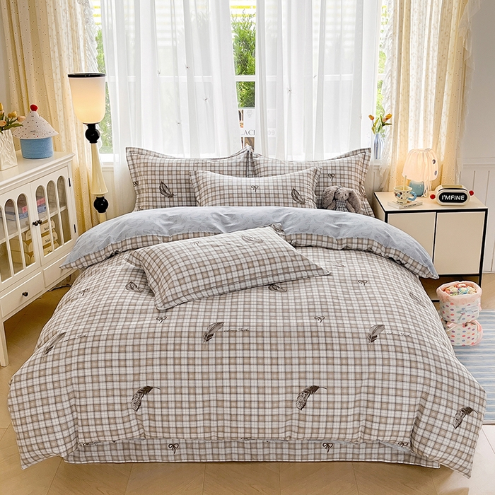 91家纺网 家纺一手货源 找家纺 美织缘家纺 2026直播爆款一字绣吊边床单款纯棉全棉四件套印花百分百（喷气高品质） 洛羽纷飞-咖